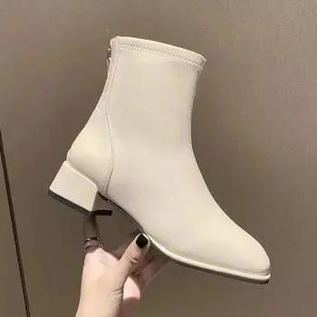Весна/осень женские короткие сапоги на квадратном каблуке ботильоны женские мотоциклетные сапоги большие размеры 34-43 Женские сапоги 35