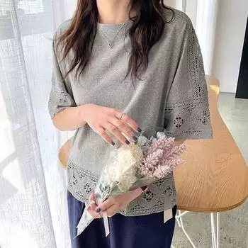 Весна Осень женские круглый вырез рукав пять четвертей трикотажные летние ажурные кружевные дышащие женские футболки женские M белый