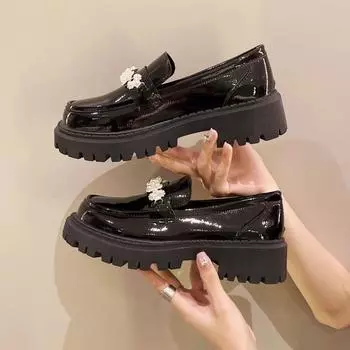 Весна Осень Женские Маленькие Кожаные Туфли Увеличивающие Рост Толстые Лоферы Мягкая Подошва Одиночные Туфли Рыбацкие Ежедневное Использование 35