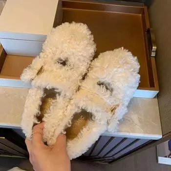 Весна Осень Женские Меховые Плоские Туфли Повседневные Мягкие Подошвы Плюшевые Уличные Модные Лоферы Круглый Носок Теплые Женские Туфли Мокасины С Пряжкой На Ремне 35 покинуть белый