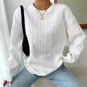Весна Осень Женские Повседневные Удобные Жаккардовые Большие Размеры Круглый Вырез Толстовки Толстовки Женские S белый