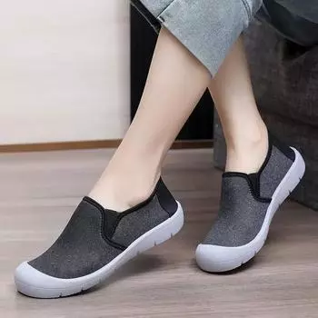 Весна-Осень Женские толстые парусиновые мокасины Легкие Прогулочные Уличные Нескользящие Туфли На Плоской Подошве Черные Дышащие Спортивные Туфли 36-41 36