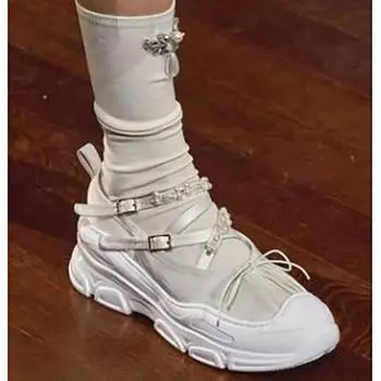 Весна-осень женские туфли на низком каблуке в корейском стиле с жемчужной цепочкой нарядная рабочая одежда туфли Мэри Джейн на плоской подошве женские повседневные туфли-лодочки 40 белый