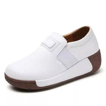 Весна Осень Женские Туфли на плоской подошве на платформе Женские Комфортные Мокасины На Танкетке Ортопедические Туфли Без Застежек Повседневная Обувь 42 белый