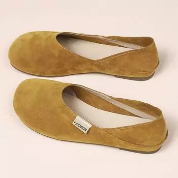 Весна Осень Женские туфли на плоской подошве с круглым носком, удобные повседневные туфли без застежек, мягкие тонкие туфли из искусственной замши, два способа ношения, лоферы и мюли 35 жёлтый