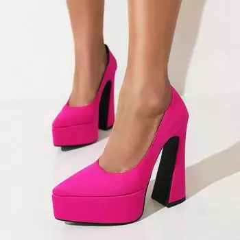 Весна Осень Женские Туфли На Высоком Каблуке Платформа Квадратные Туфли На Высоком Каблуке Женские Туфли 35 чёрный