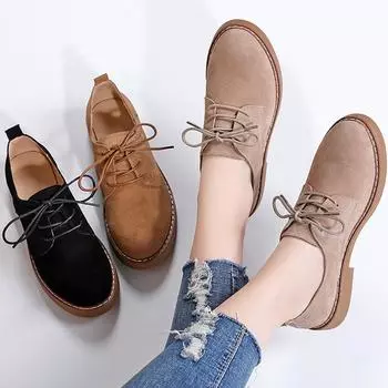 Весна/осень Женские замшевые туфли на плоской подошве Туфли-бобы Женские мокасины на плоской подошве 35 чёрный