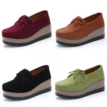 Весна Осень Женские Замшевые Туфли На Танкетке Из Натуральной Кожи Женские Лоферы Милые Кисточки Слипоны Мокасины На Платформе 35 оранжевый