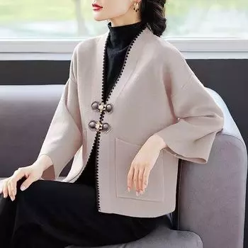 Весна Осень Женский Кардиган Куртка Плюс Размер Короткий Свободный Вязаный Кардиган Свитер Повседневный Однотонный Трикотажный Жакет M красный