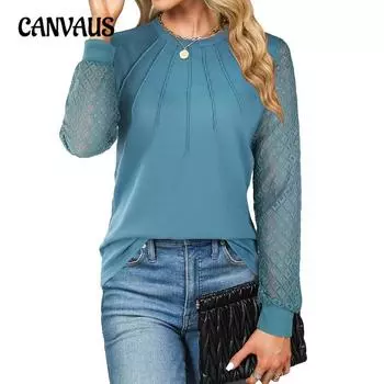 Весна Осень Женский Плюс Размер Вафельный Кружевной Сращивание Длинный Рукав Круглый Вырез Топ S бордовый