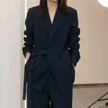 Весна Осень Женский Повседневный Костюм Пиджак Соответствующий Комплект Свободные Широкие Брюки Двойка Женская Одежда XXXXL чёрный