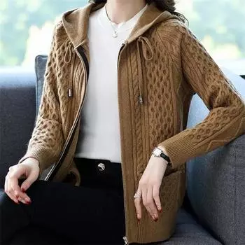 Весна Осень Женский свитер с капюшоном на молнии Одежда Вязаный кардиган Женский короткий свитер Пальто Женский трикотаж Пальто XXXXL красный