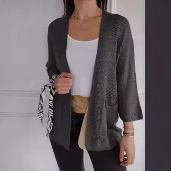 Весна Осень Женский Вафельный Стиль Рукава Девять Четвертей Городской Повседневный Кардиган Куртки и Пальто Женские S армия зеленый