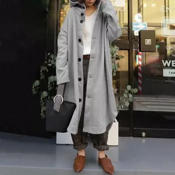 Весна Осень Женское Пальто Длинный Толстовка Тренч Карманы Свободные Толстовки Оверсайз Куртка Женская 2025 Теплая Повседневная Модная Женская Одежда M хаки