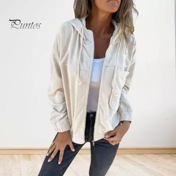 Весна Осень Женское Пальто Свободный Однотонный Застежка-Молния Длинные Рукава С Капюшоном Кардиган Повседневная Одежда Для Езды На Работу Куртка L розовый