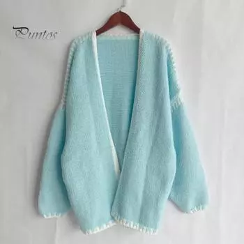 Весна Осень Женское Пальто Трикотажное Толстое Свободное Длинные Рукава Кардиган Однотонный Теплый Повседневный Повседневный Рабочий Уличный Свитер Куртка S розовый