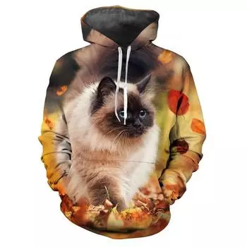 Весна Осень Животное Кошка 3D Принт Толстовки Женская Мода Повседневные Толстовки Большие Толстовки Детские Пуловеры Спортивные Костюмы Одежда S