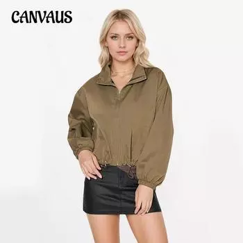 Весна Осенние дни Женская однотонная куртка с длинным рукавом на молнии One Size зелёный