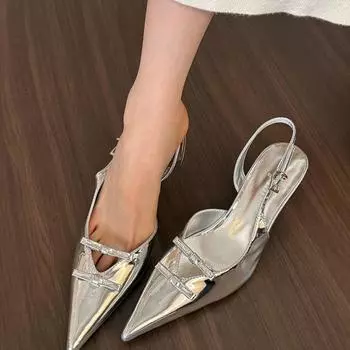 Весна, Серебряный Заостренный Головной Бант Высокие Каблуки Женская Сумка Головной Свет Рот Пустое Слово С Сандалии Женщины 35 красный