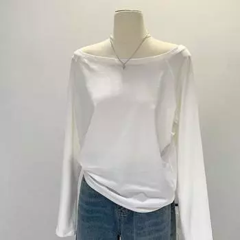 Весна Y2K Длинные рукава Косые плечи Женская одежда Стиль Одно Плечо Женские Топы Широкие Трюфельные Плечи База Сексуальная Рубашка S