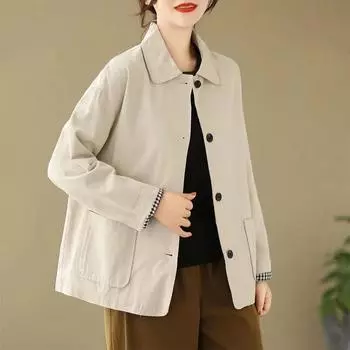 Весна Женская Повседневная Свободная Приталенная Короткая Куртка Модный Топ с Лацканами XXL бежевый