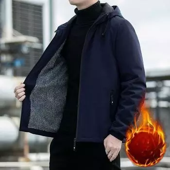 Весна Зима Мужская куртка с капюшоном Мужская верхняя одежда Термофлисовая толстая теплая ветровка Куртка Мужская модная повседневная куртка XXXXL чёрный