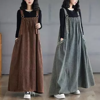 Весна Зима Женский Сарафан Большого Размера Подтяжки Повседневное Свободное Платье Осеннее Без Рукавов Ретро Свободное Утягивающее Платье XXL красный