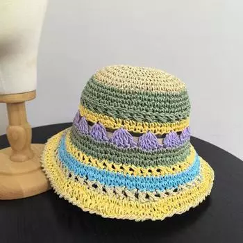 Весной и летом новая полая соломенная шляпа цвета дофамина и радуги для женщин, пляжный отдых, солнцезащитная шляпа, большая окружность головы, панама M56-58cm бежевый