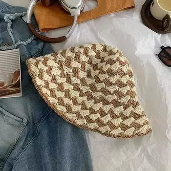 Весной и летом новая соломенная шляпа с крючком для руки, женская складная шляпа-ведро, повседневная универсальная солнцезащитная шляпа с защитой от солнца M56-58cm чёрный