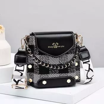 Весной и летом популярная сумка для мобильного телефона для иностранных девушек, женская новая высококачественная фактурная сумка через плечо, маленькая клетчатая сумка .