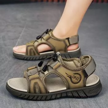 Весной и летом популярные модные уличные сандалии из кожи и сетки для мужчин, повседневные пляжные сандалии, размер 38-46 38