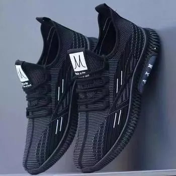 Весной, летом и осенью новая дышащая молодежная амортизирующая повседневная спортивная мужская обувь с сетчатым плетением 40 чёрный