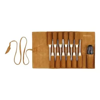 VESSEL Driver Set Famidra 12 for Screws in Genuine Leather Wrapped Case Plus/Minus/Hex/Awl/Triangular TD-812LR