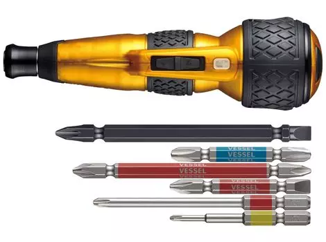 VESSEL Electric Ball Grip Driver Plus Premium Switching Mode Limited Color Совместимый с 40 В Gosai Bit Set из 5 штук 3-ступенчатый (Золото) 220USB-P1GL и золотой