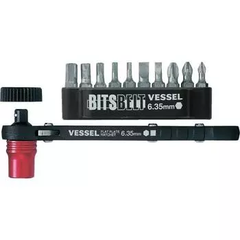 VESSEL plate ratchet driver set (1 screw catch, 10 Phillips, flathead, hex bits included) TD-73MC