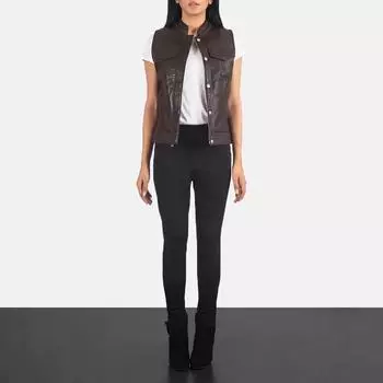 Жилет Пальто Коричневый Ягненок Вечеринка Ручной Работы Кожа Стильный Пуговица Талия Пальто Вестерн Женщины S коричневый