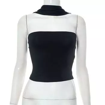 Vest European and American Women s Clothing 2023 Summer New Arrival Pure Color Casual Sleeveless Tube Top Open Back Reverse Halter Top Black L