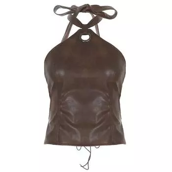 Vest Leather Tank Top Backless Retro Crop Top Fashion Tight Top Women Party S