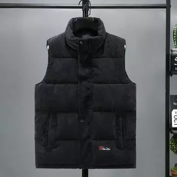 Vest men s autumn and winter coat trendy corduroy handsome stand-up collar down cotton vest versatile vest M (60-42.5 kg) чёрный