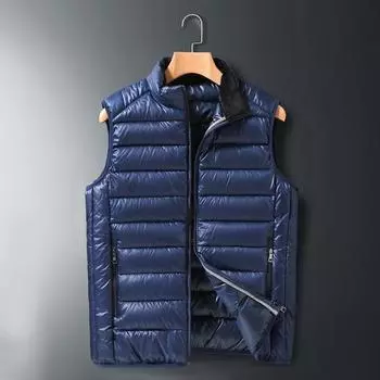 Vest men s jacket trend thickened autumn and winter down cotton vest vest vest vest youth warm vest men and women L темно-синий