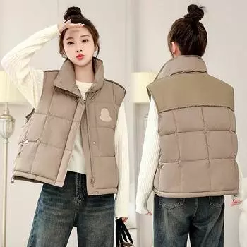 Vest stand-up collar new short autumn and winter loose Korean version vest jacket new style temperament M чёрный