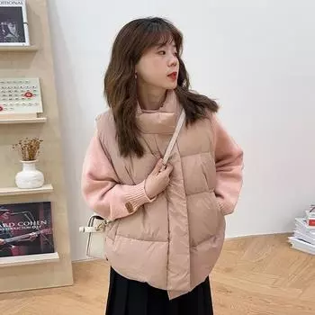 Vest Women s 2024 Autumn and Winter Fashion Lazy Meat Cover Small Man White Duck Down Skinny Vest Tide one size fits all слоновая кость