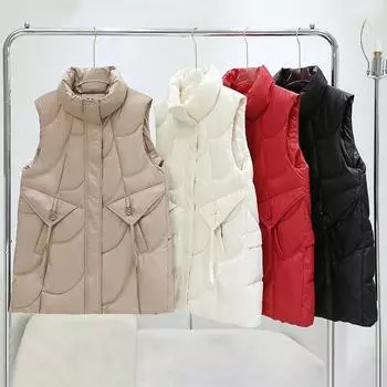Жилет женский осенне-зимний новый свободный и универсальный пуховик из хлопка для верховой езды жилет через плечо носить как короткое пальто M бежевый