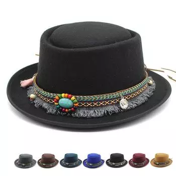 Вестерн цилиндр шерстяной цилиндр шляпа мужчины и женщины открытый дорожный головной убор зимняя шляпа джентльмена M56-58cm красный