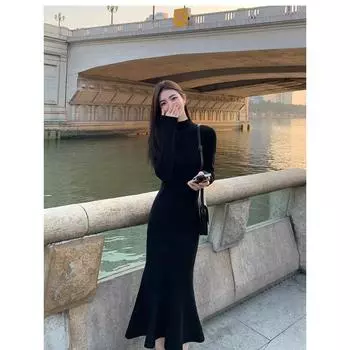 Vestidos Para Mujer, зимний сарафан, длинные платья для женщин, винтажное платье De Mujer Elegantes Vestido Feminino Traf Официальный магазин S чёрный