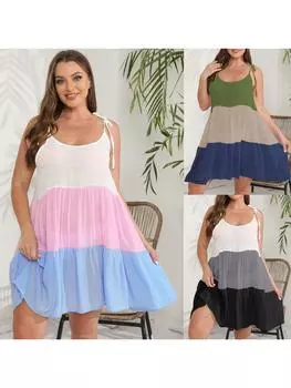 Vestidos Verano Moda 2024, летнее женское платье, пляжное платье Vestidos Para Mujer, повседневное винтажное платье миди без рукавов, большие размеры, распродажа с фабрики 0XL синий/розовый