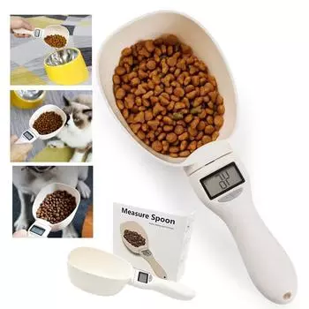 Весы для корма для домашних животных, точный инструмент для взвешивания, электронные весы для еды, контейнер для корма для кошек и собак, мерная ложка с отображением веса и объема 1g белый