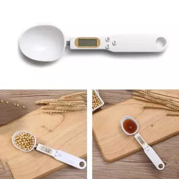 Весы с ложкой для взвешивания, кухонный инструмент, электронные весы для измерения кофе, еды, муки, порошка, выпечки, ЖК-дисплей, цифровые весы с регулируемым измерением 500g белый