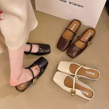 Ветер 2025 полуподнос темперамент новый супер мягкая подошва французская мода одиночные туфли сумка голова полутапочки женские универсальные фея верхняя одежда 35