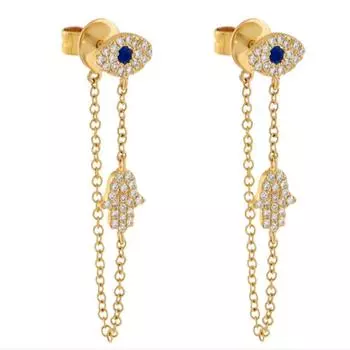 Ветер Дьявольский глаз пальма симпатичный роман цепочка кулон серьги гвоздики серьги серьги серьги серьги серьги серьги серьги S925 золотой